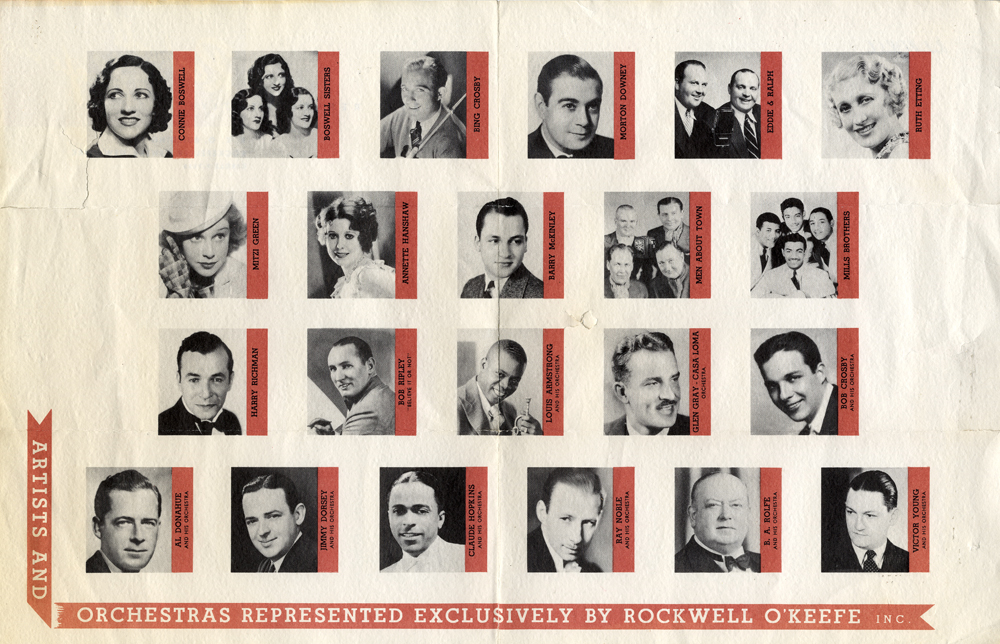 Artists and Orchestras Represented by Rockwell O’Keefe Inc., 1930’s