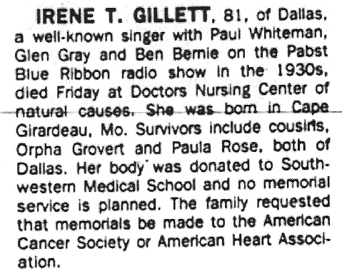 Irene Taylor Obituary